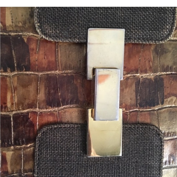 Stuart Weitzman 90’s leather and canvas with metal clasp and strap details purse - Picture 6 of 8